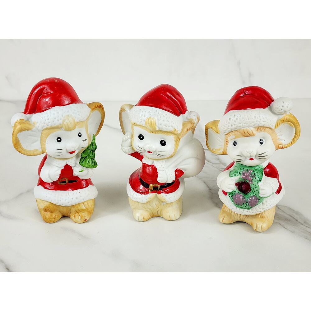 Christmas Trio Mice Mouse Santa Outfit 90s Figurine 4 1/2" Holiday Decor x3